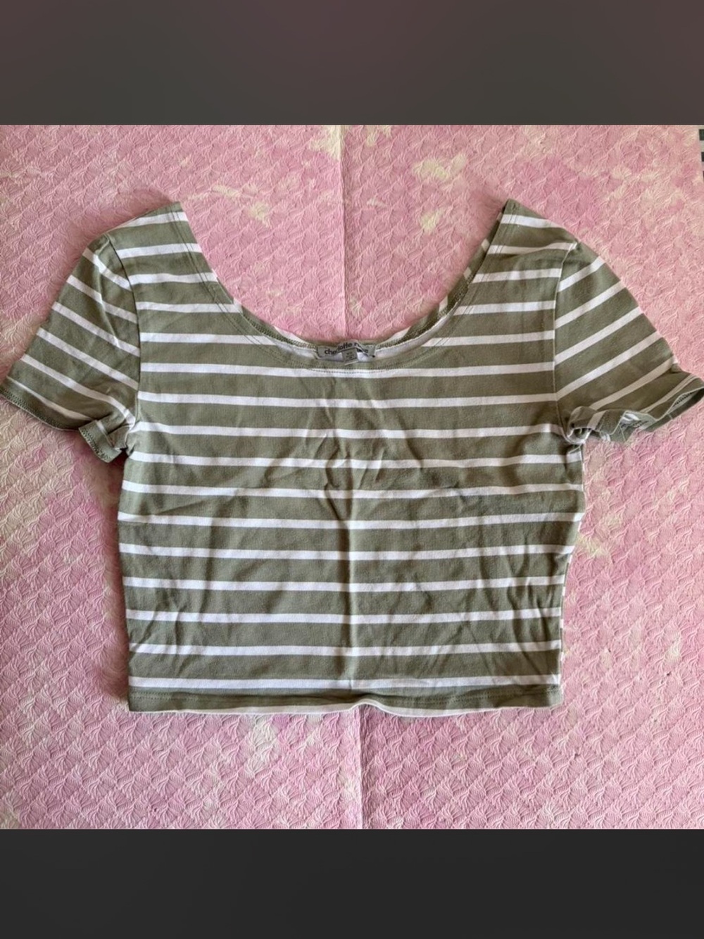 Charlotte Russe Green and White Striped Crop Top